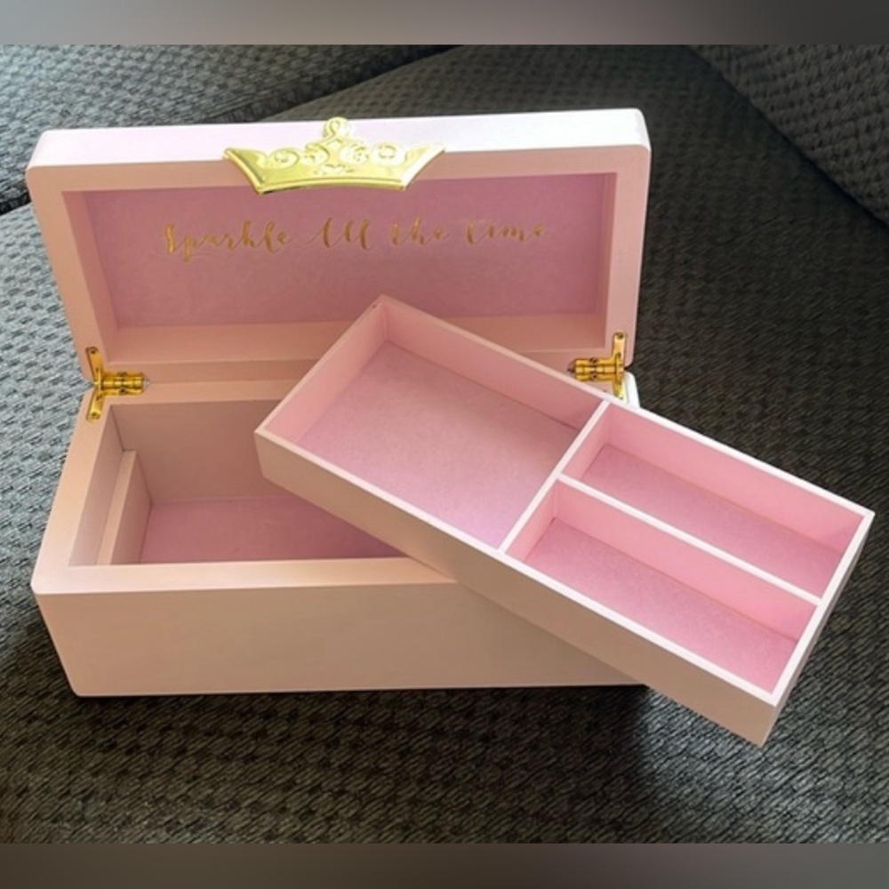 Kids Disney Princess Gold Icon Pink Lacquer Wood Jewelry Box Jewelry Organizer